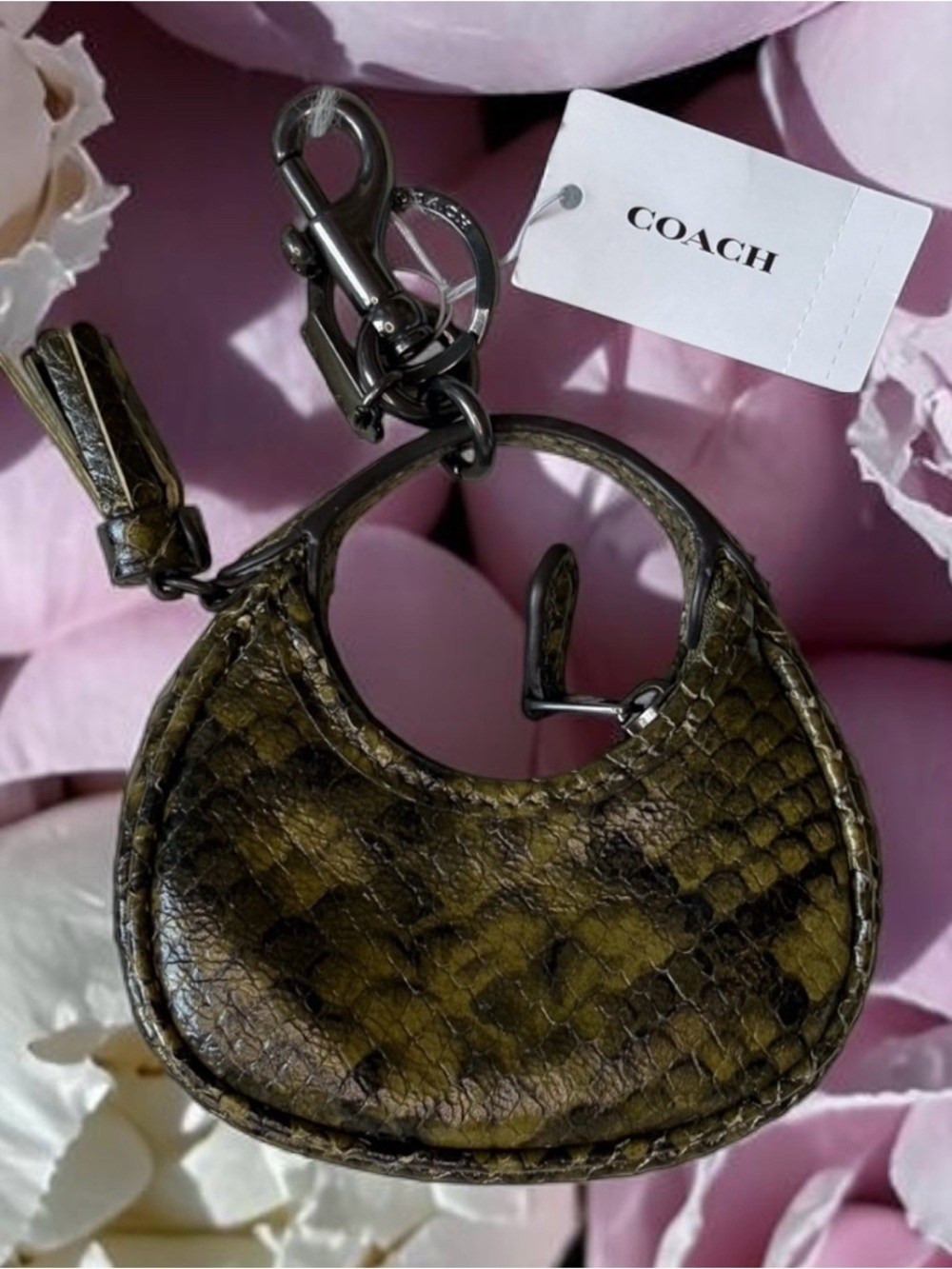 Coach, Carmen snake skin mini bag charm key ring keychain with tassel NWT - Picture 4 of 11